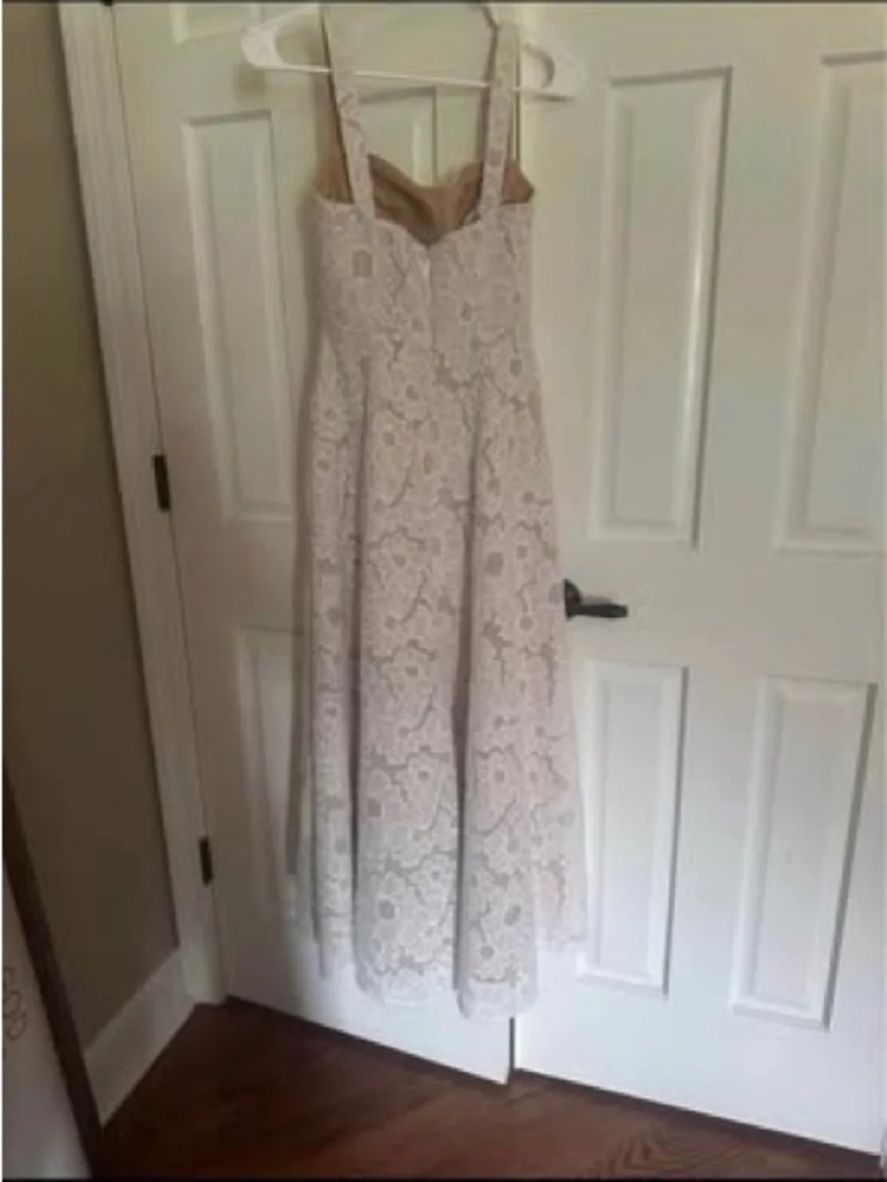 Azazie Lace A-Line Maxi Dress in Light Taupe